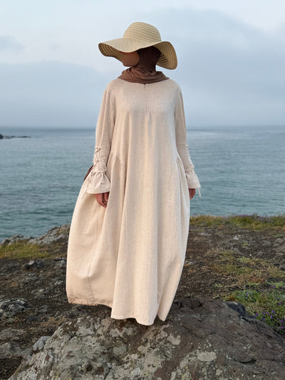 Lumière | Cotton Abaya in Linen Beige